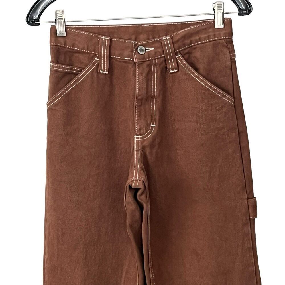 J. Galt Brandy Melville Jeans S High Rise Wide Leg Carpenter Pants Utility Brown - Picture 3 of 9